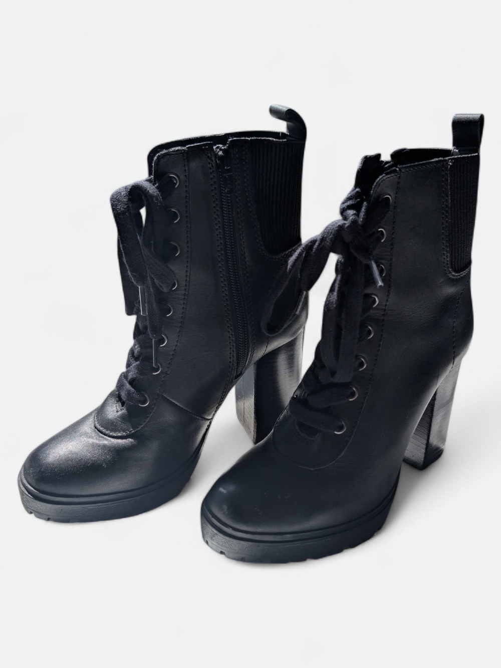 Steve Madden Black Platform Combat Boots Lace-Up Chunky Block Heel 6